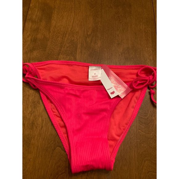 Juniors' Ribbed String Bikini Bottom - Xhilaration Coral Pink M Medium - Picture 3 of 5